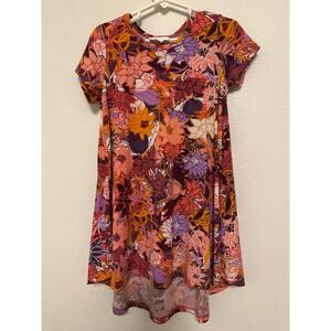 LuLaRoe Floral High-Low Autumn Dress – Short Sleeve Fit & Flare - Girls 4/5